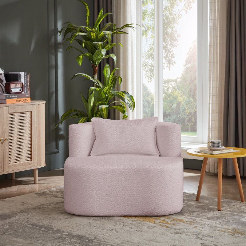 Fauteuil demi-tonneau en tissu 34 pouces, Chenille rose
