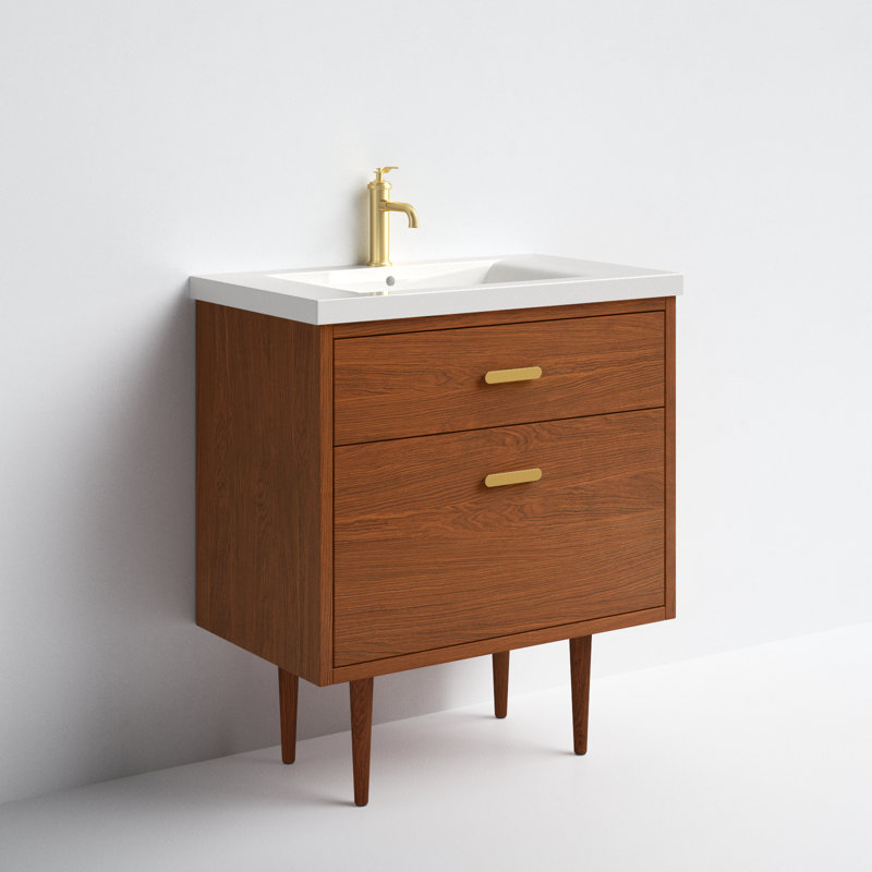 Brandy  Vanity in Honey Walnut with Satin Gold Single Faucet, 30"