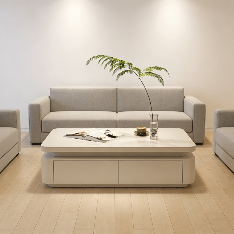 Table basse légère avec tiroir Light, Blanc, H 15,74 po x L 51,18 po x l 27,55 po, Blanc / gris clair