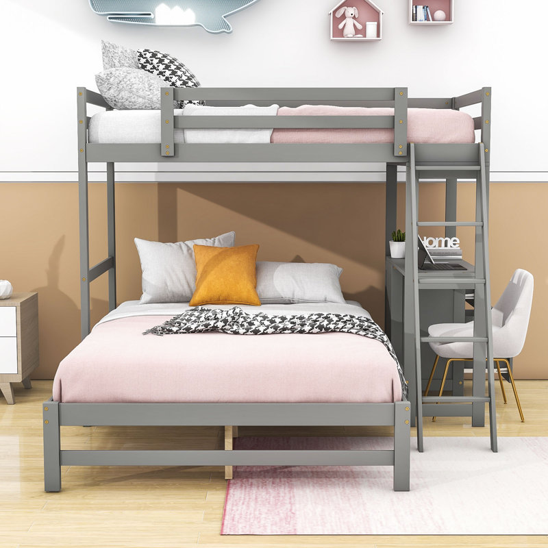 Erastes Kids Twin Over Full Bunk Bed with Drawers, Gray