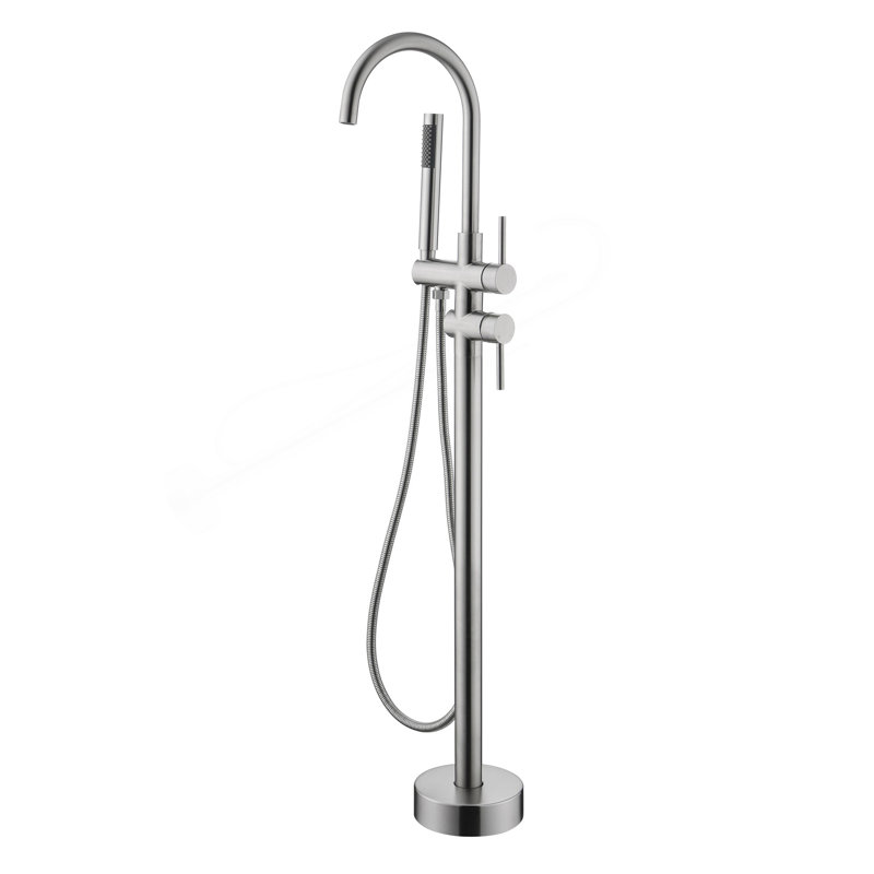 Floor Mounted Tub Faucet High Flow Freestanding Tub Filler Faucet With Handheld Shower Head And Swivel Spout