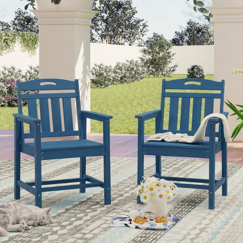 Patio Dining Chairs HDPE Armchair Outdoor Dining Chairs, Navy