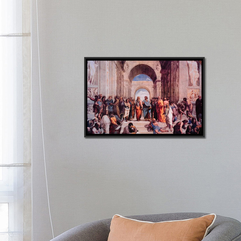 School of Athens by - impression, H 18 po x l 26 po x P 1,5 po, Toile encadrée noire, Pas de tapis