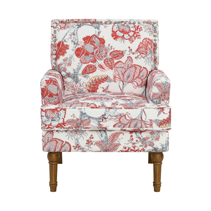 Fauteuil rembourré avec pieds en bois massif, Rouge