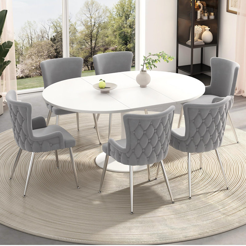 Velvet Upholstered Metal Armchair, 6, Silver, Grey