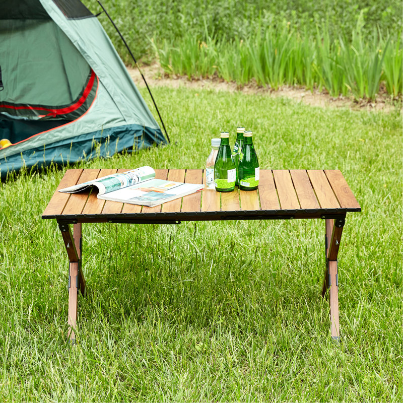 Table de cour légère - pliante en aluminium, brun, H 18,5 po pour le jardin 1 pique-nique portable en charge brune de 120 lb, imperméable