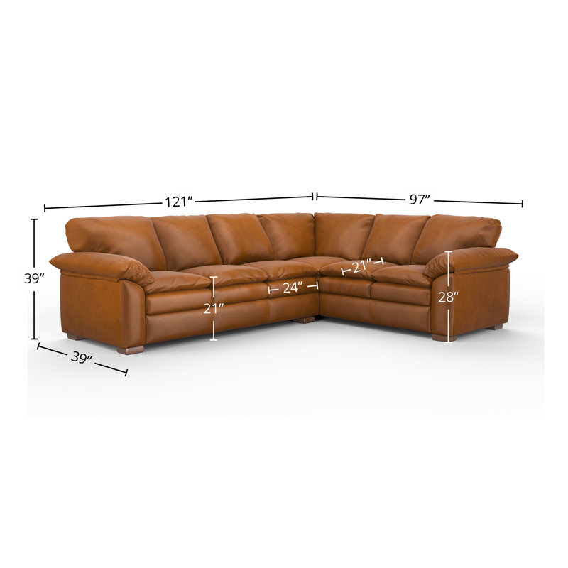 Capri 3x2 100% Full Top Grain Leather Sectional, Plush Saddle Genuine Leather, Left Hand Facing
