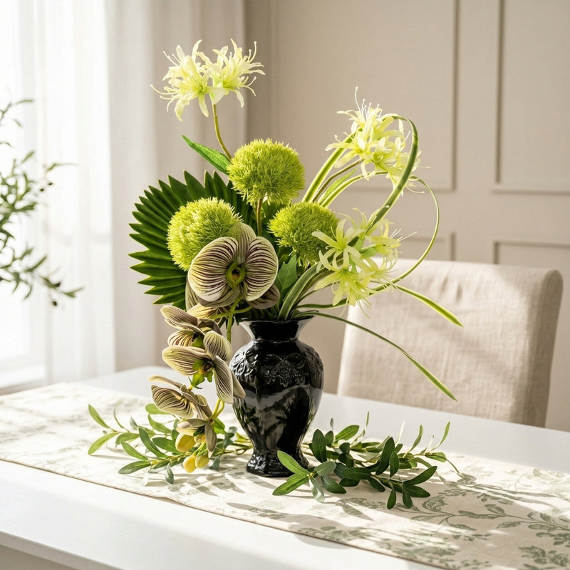 Fleurs artificielles avec vase