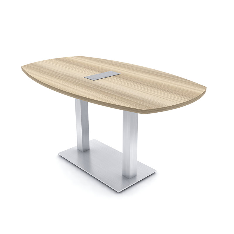 Table de réunion Arc-Boat avec base en métal double 2 modules de puissance et de données, L 72 po x l 36 po, Argent argent