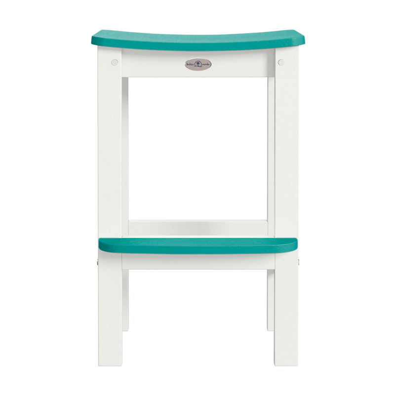 Tabouret de bar sans dossier Shoreline, Blanc / bleu verre de mer