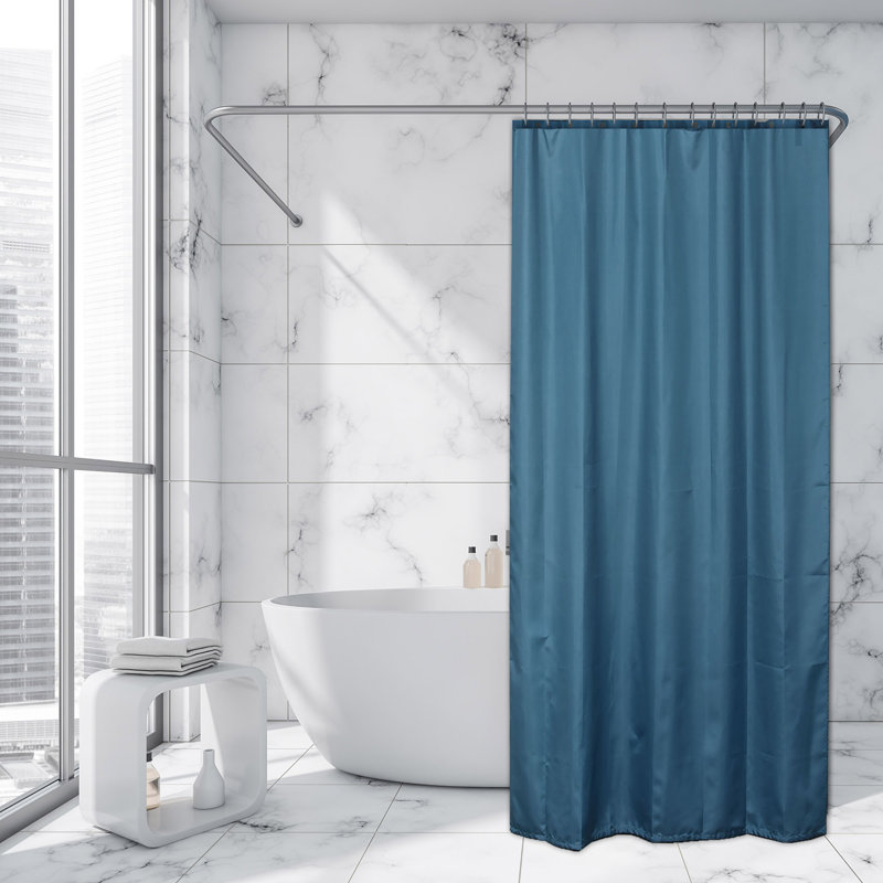 Tahitian Blue Extra Long Polyester Shower Curtain with Matching Hooks