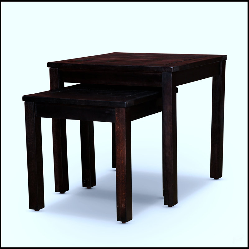 Ensemble de 2 tables gigognes en eucalyptus pour une utilisation extérieure, durable et élégante avec une finition espresso, parfait pour le patio et la terrasse