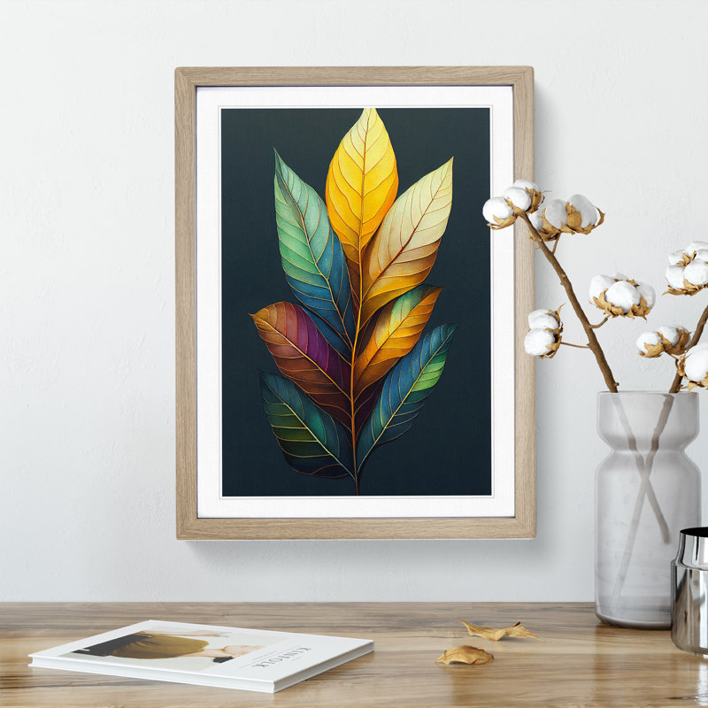 Serene Leaves - Single Picture Frame Print, 46cm H x 34cm W x 2cm D, Oak