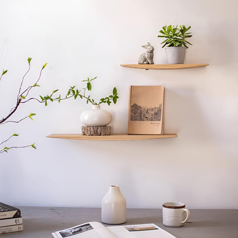 Solid Wood Floating Wall Shelf, Light Yellow Wood