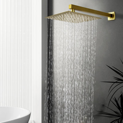 Pomme de douche de luxe 10 po avec bras de douche, fixation murale, acier inoxydable (sans valve de douche)