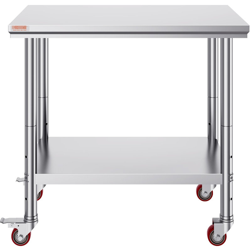 Table de travail 36 x 24 pouces en acier inoxydable avec 4 roues pour la cuisine - 3 tablettes réglables et structure commerciale stable