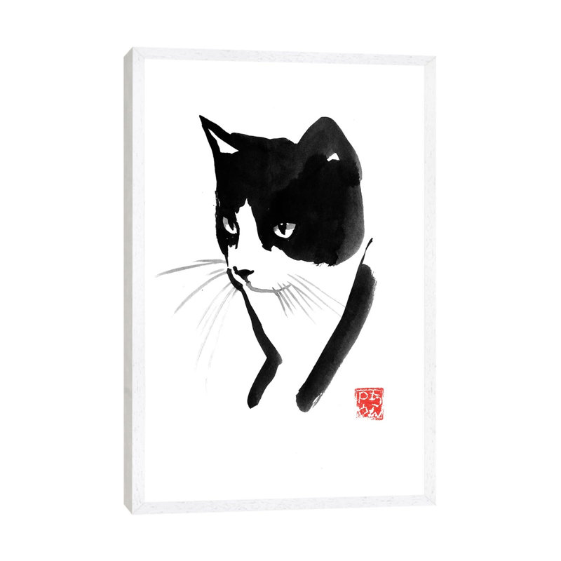 Cat Face by Péchane - Painting on Canvas, White Framed, 66.04 cm H x 45.72 cm W