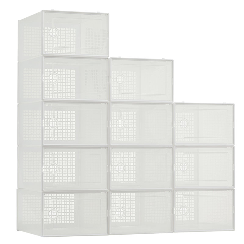 12 PCS Transparent Plastic Foldable Shoe Boxes, Stackable Shoe Storage Organizers with Lids for Closet, Clear