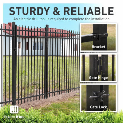 5FT H X 4FT W Pack of 5 Heavy Duty Pinnacle Fence Gate, Metal Garden Fence Gate