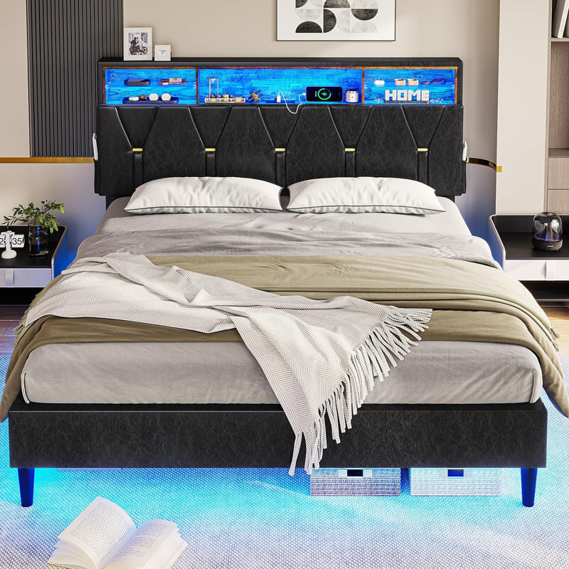 Dontrail Upholstered Sleigh Bed, Queen, Black