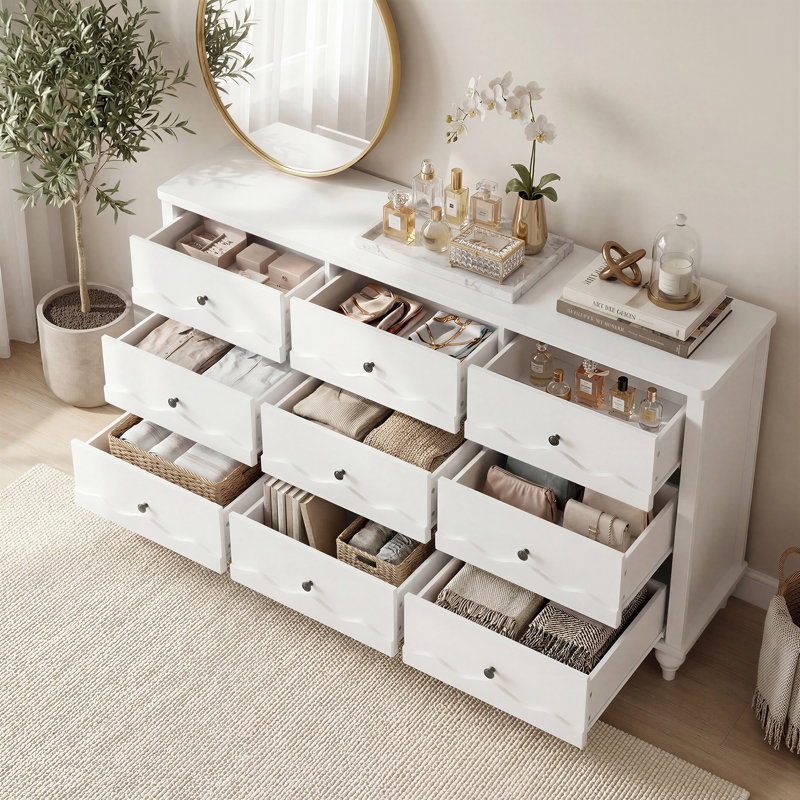 Abson 63 Inches Wide Dressers With 9 Wide Chest Of Drawers, White