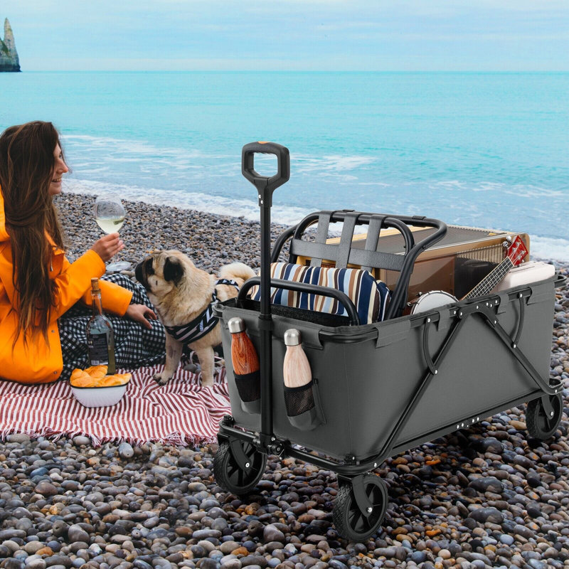 Collapsible Foldable Wagon Heavy-Duty Wagon Cart W/ Adjustable Handlebar, Grey