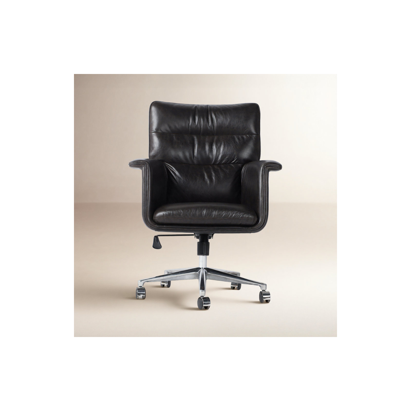Savita Swivel Office Chair, Sonoma Black Genuine Leather