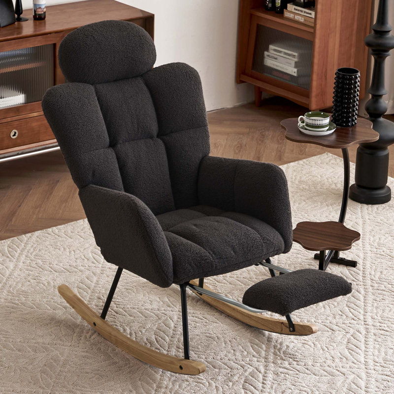 Teddy Fabric Upholstered Nursery Rocking Glider Chair, Black
