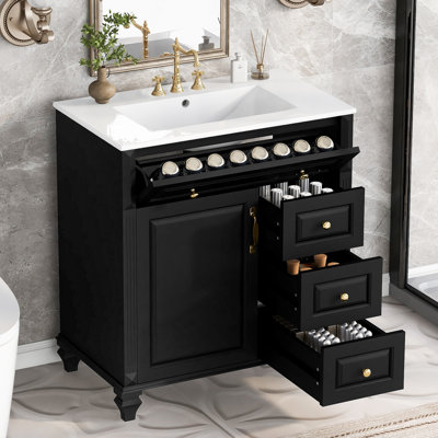 Meuble-lavabo autoportant 30 po avec lavabo en céramique et 3 tiroirs