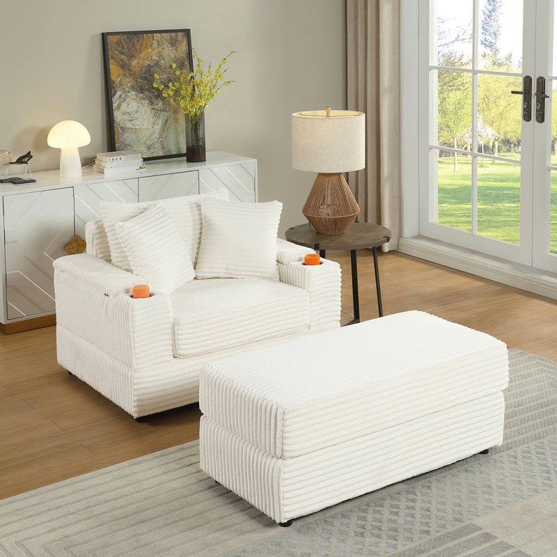 Siège confortable 1 avec coussins décoratifs et matériau en velours côtelé de luxe, éponge haute, structure stable, ergonomique, assemblage facile, canapé de couleur beige pour la détente, étable confortable à ressorts éponge,