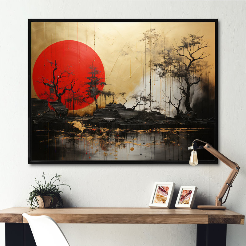 " China Art Dynastic Echoes II ", 12" H x 20" W x 1" D, Black Floater Framed