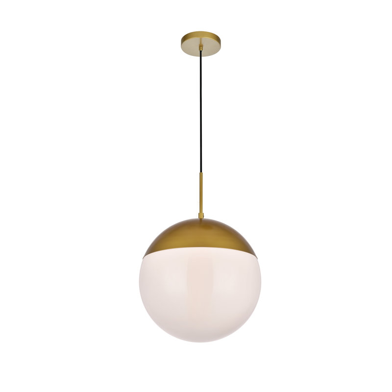 Luminaire suspendu simple à intensité variable 1 lumière Yearby Yearby, Laiton, Blanc givré, H 70 po x l 14 po x P 14 po