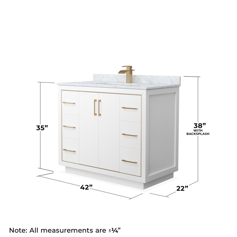 Icon 42" Single Bathroom Vanity Set, White, Satin Bronze