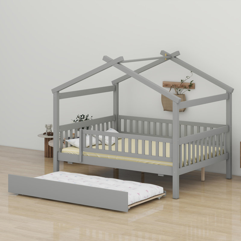 Lit maison avec lit gigogne, Gris