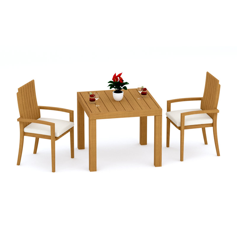 2 Seats 3 Pcs Grade-A Teak Wood Dining Set: 36" Square Table And 2 Goa Stackng Arm Chairs #11GO0802, 2