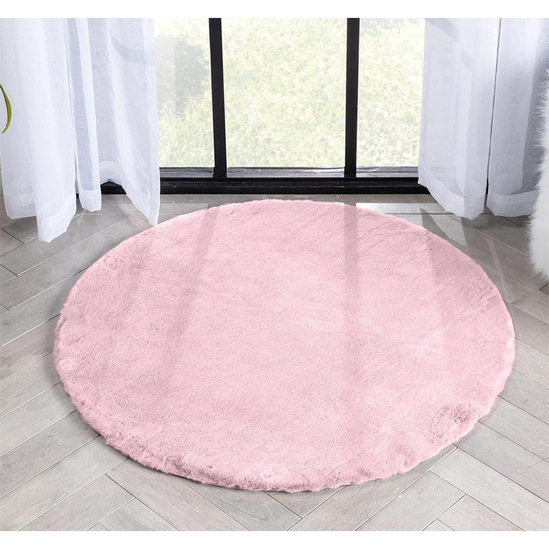 Taishon Faux Fur Washable Indoor Rug, Round 4'