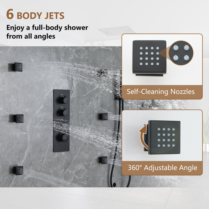 Matte Black Large Square LED Rainfall Shower System with Handheld