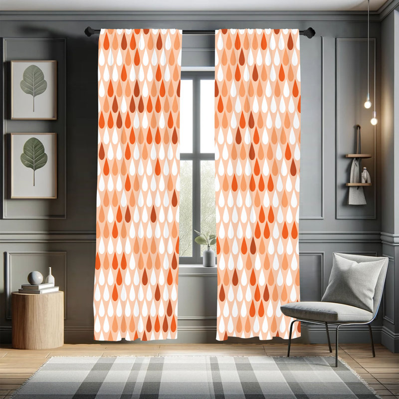 George Oliver Nature Curtains, Minimalist Drops Pattern Art, Pair of 28", Orange, 28" W x 95" L