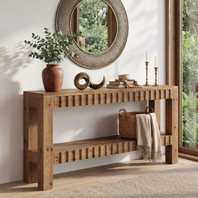 63" Farmhouse Console Table, 2-tier Solid Wood Entryway Table