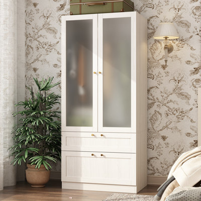 31.5'' W 2 Frosted Glass Door Armoire With 2 Drawers