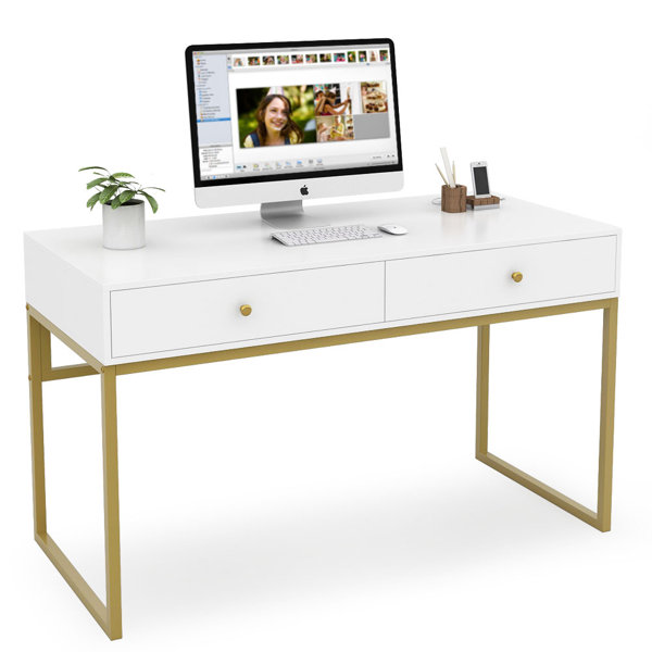 Secil Modern Desk with 2 Drawers Everly Quinn Color: Gold, Size: 29.9 H x 41.7 L x 19.7 W