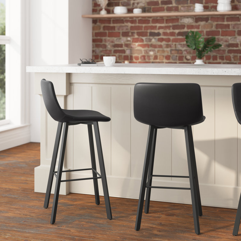 Black Faux Leather and Metal Counter Stool Set