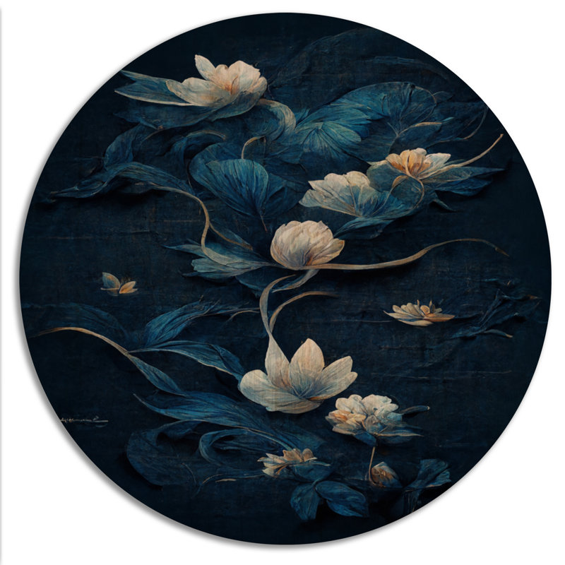 Fleurs chinoises bleues et blanches V - Art mural floral en bois - Bois de pin naturel, H 36 po x l 36 po x P 1 po