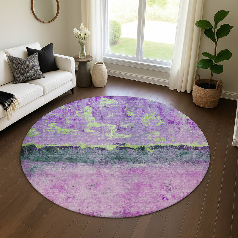 Premium Machine Washable Varroville AMF1716 Abstract Rug, Round 8'
