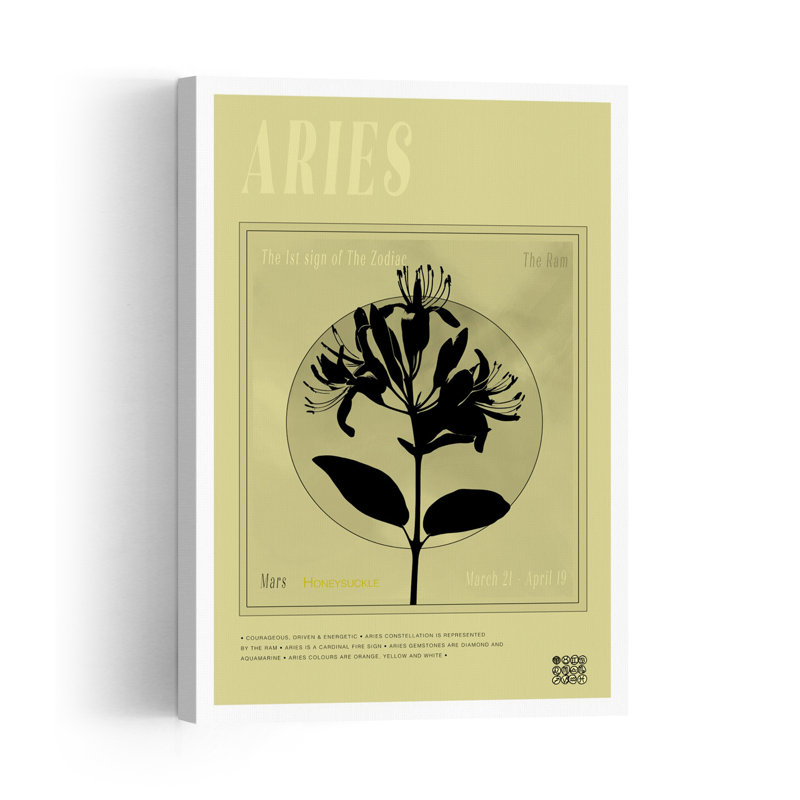 Aries Honeysuckle Zodiac Contemporary Honeysuckle Flower Nature Wall Art Print 1 Piece Wrapped Canvas Wall Art