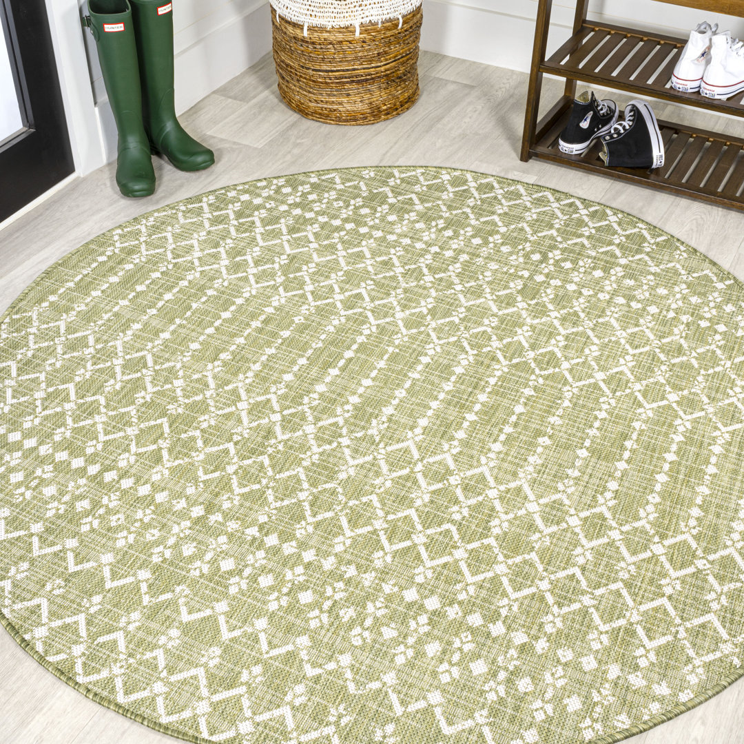 Krystina Moroccan Geometric Textured Weave Light Green/Cream Indoor/Outdoor Rug Dakota Fields Rug 