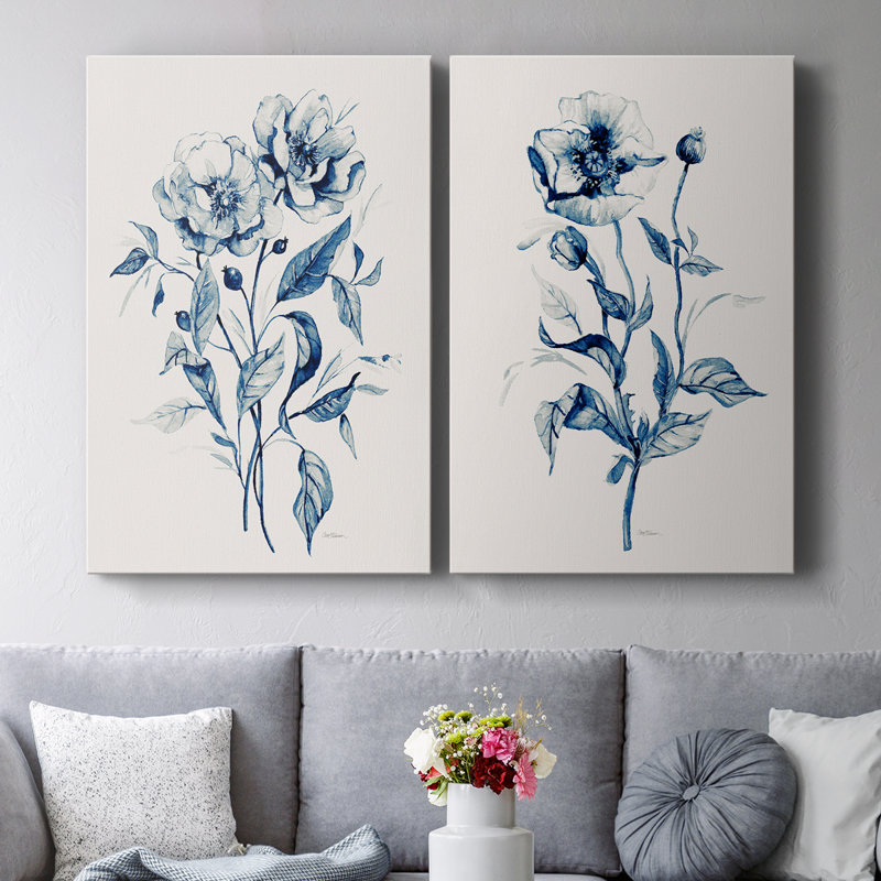 Indigo Wild Roses I - Toile tendue avec châssis de qualité supérieure - Prêt à être accroché, H 60 po x l 80 po