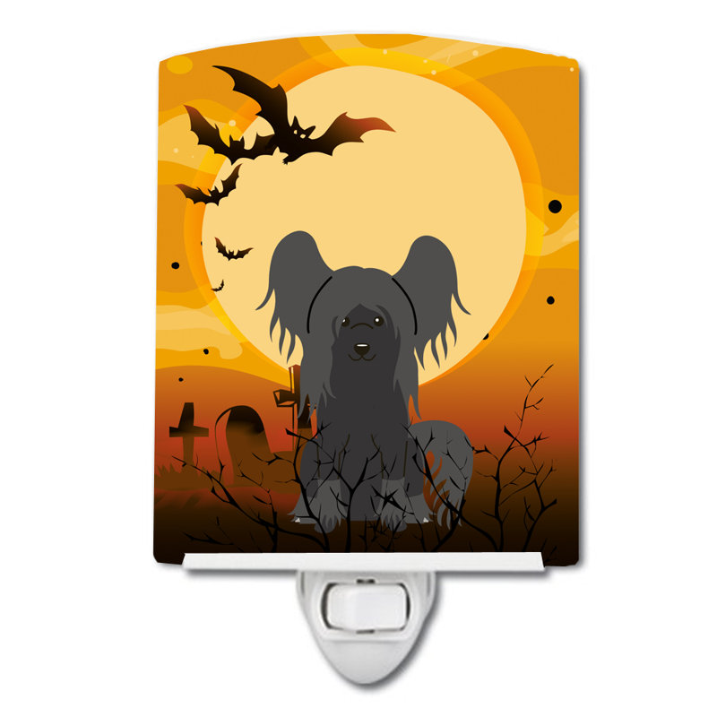 Éclairage de nuit en céramique halloween basset hound, Chien chinois à crête noir