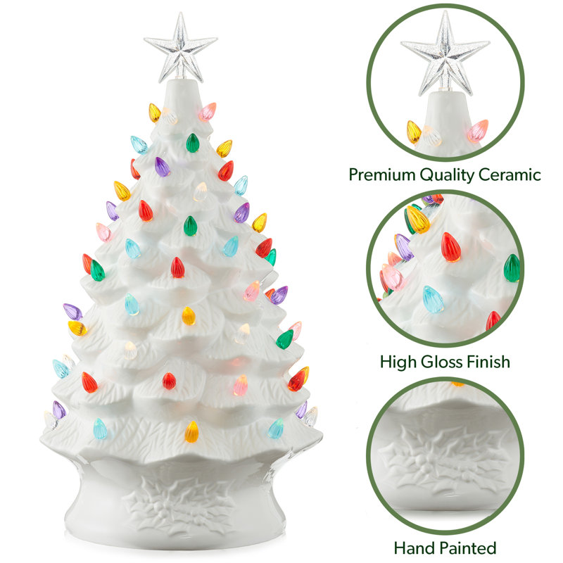 24-Inch White Ceramic Christmas Tree with Multi-Color Lights