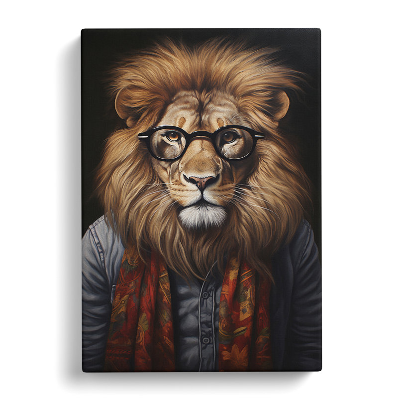 Lion With Glasses Painting - No Frame Print, 50cm H x 35cm W x 3cm D